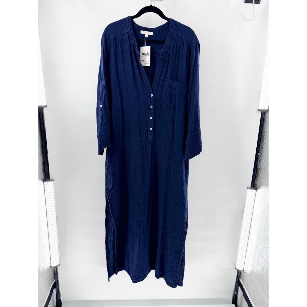 Everyday Ritual Gauze Cotton 3/4 Sleeve Kaftan Long Dress Navy Blue Women's XL